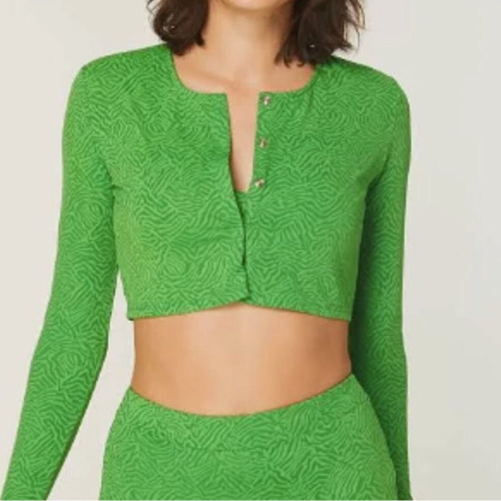 NWT Andie The Augusta Cover Up Button Cropped Jacket Green AD014-HOL